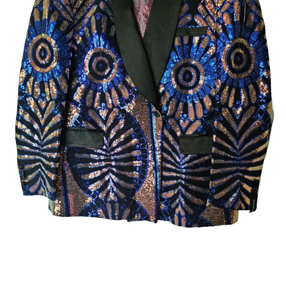 BARABAS Men's Sequin Geometric Pattern Black Blue Blazer 46 2XL New With tags - Picture 4 of 14